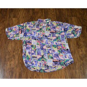Vintage Mens Button Up Shirt Size Small Retro Vaporwave 90's Nostalgia Geometric